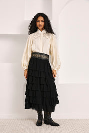 FALDA LISA VOLANTES - NEGRO