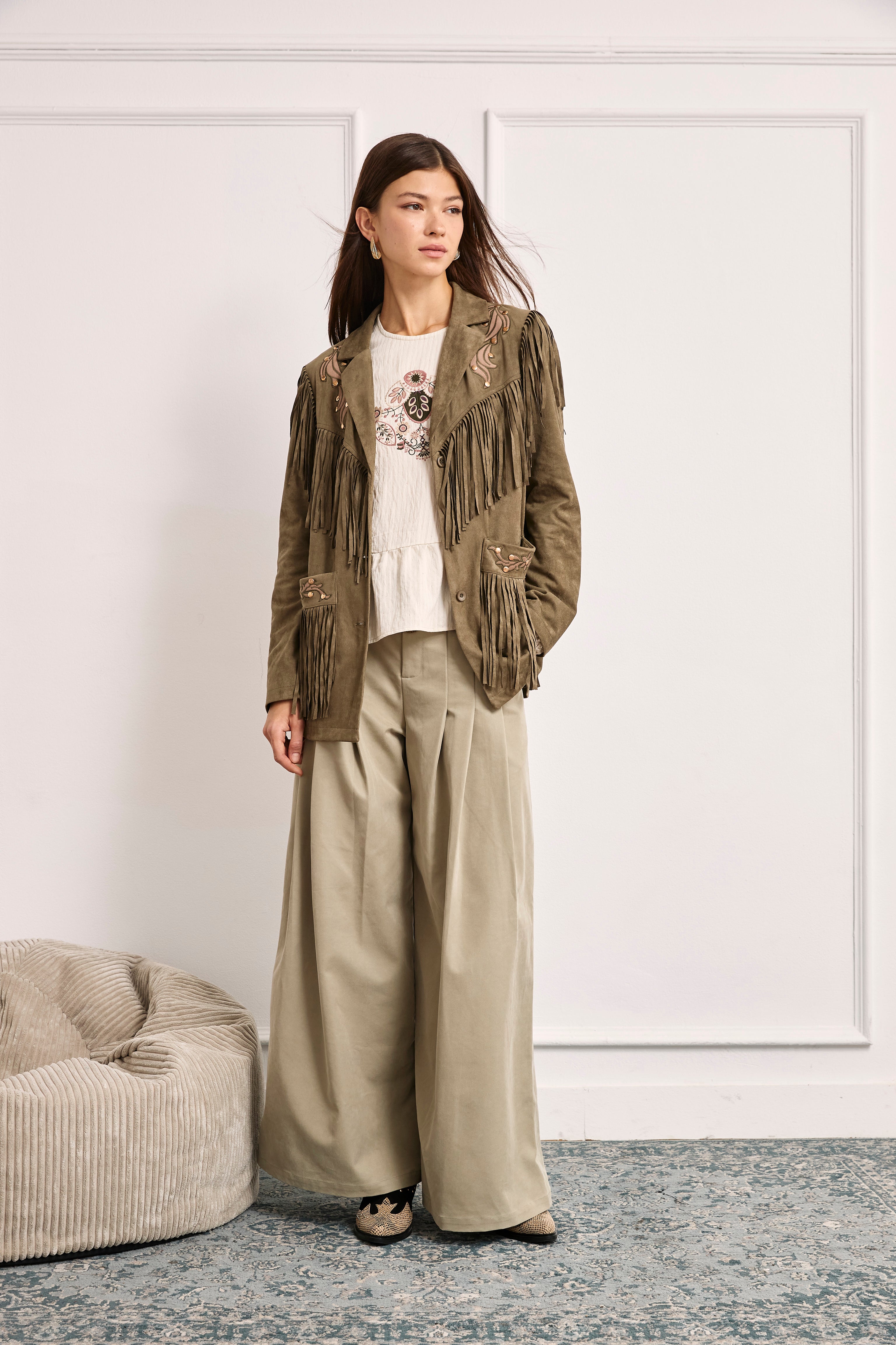 PANTALÓN WIDE LEG PINZAS - CAMEL