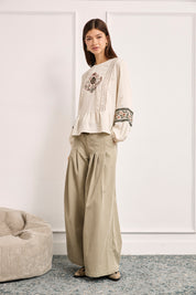 PANTALÓN WIDE LEG PINZAS - CAMEL