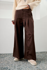 PANTALÓN WIDE LEG PINZAS - CHOCOLATE