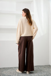 PANTALÓN WIDE LEG PINZAS - CHOCOLATE