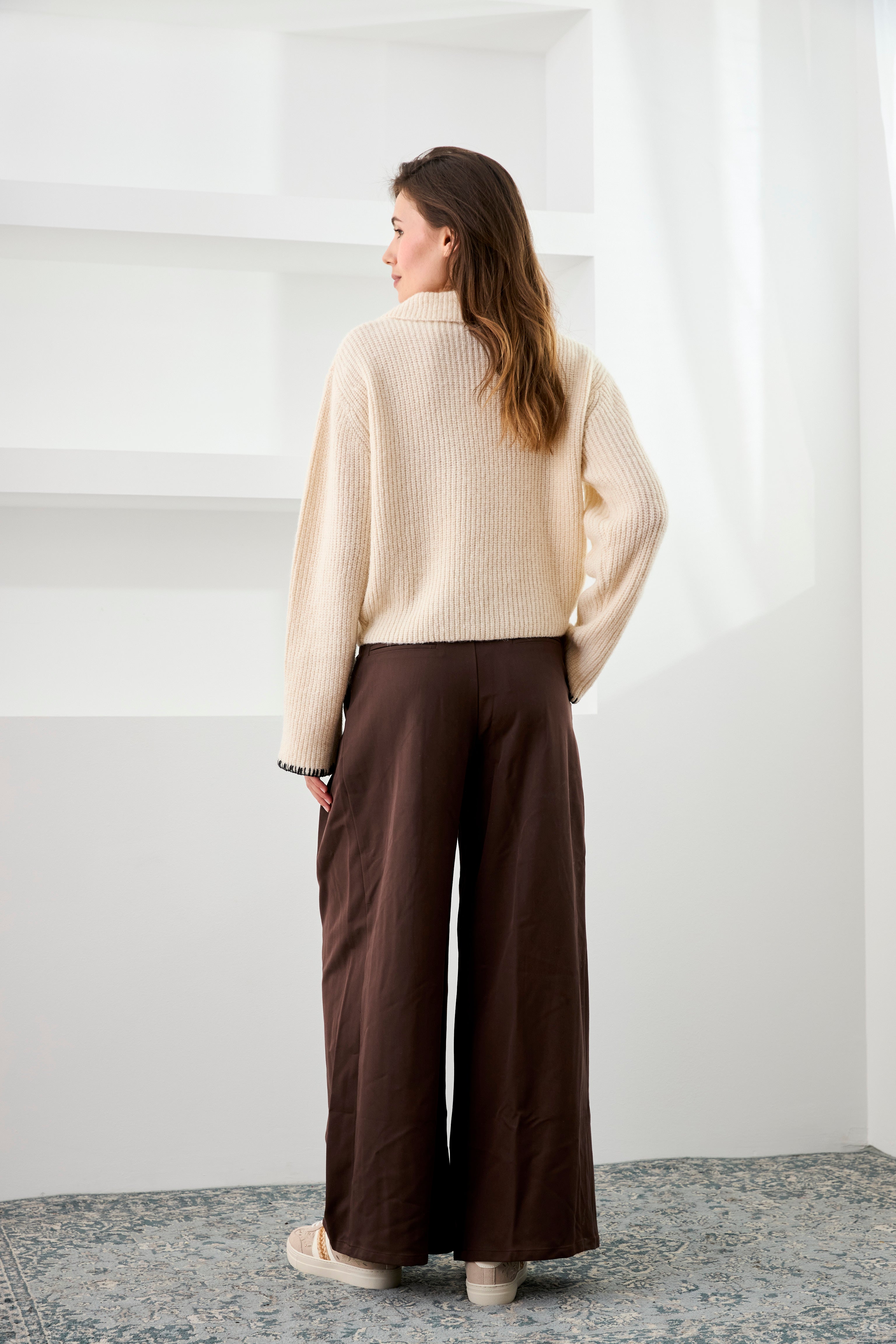 PANTALÓN WIDE LEG PINZAS - CHOCOLATE