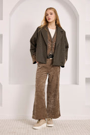 PANTALÓN TERCIOPELO BORDADO CUT OUT - TAUPE