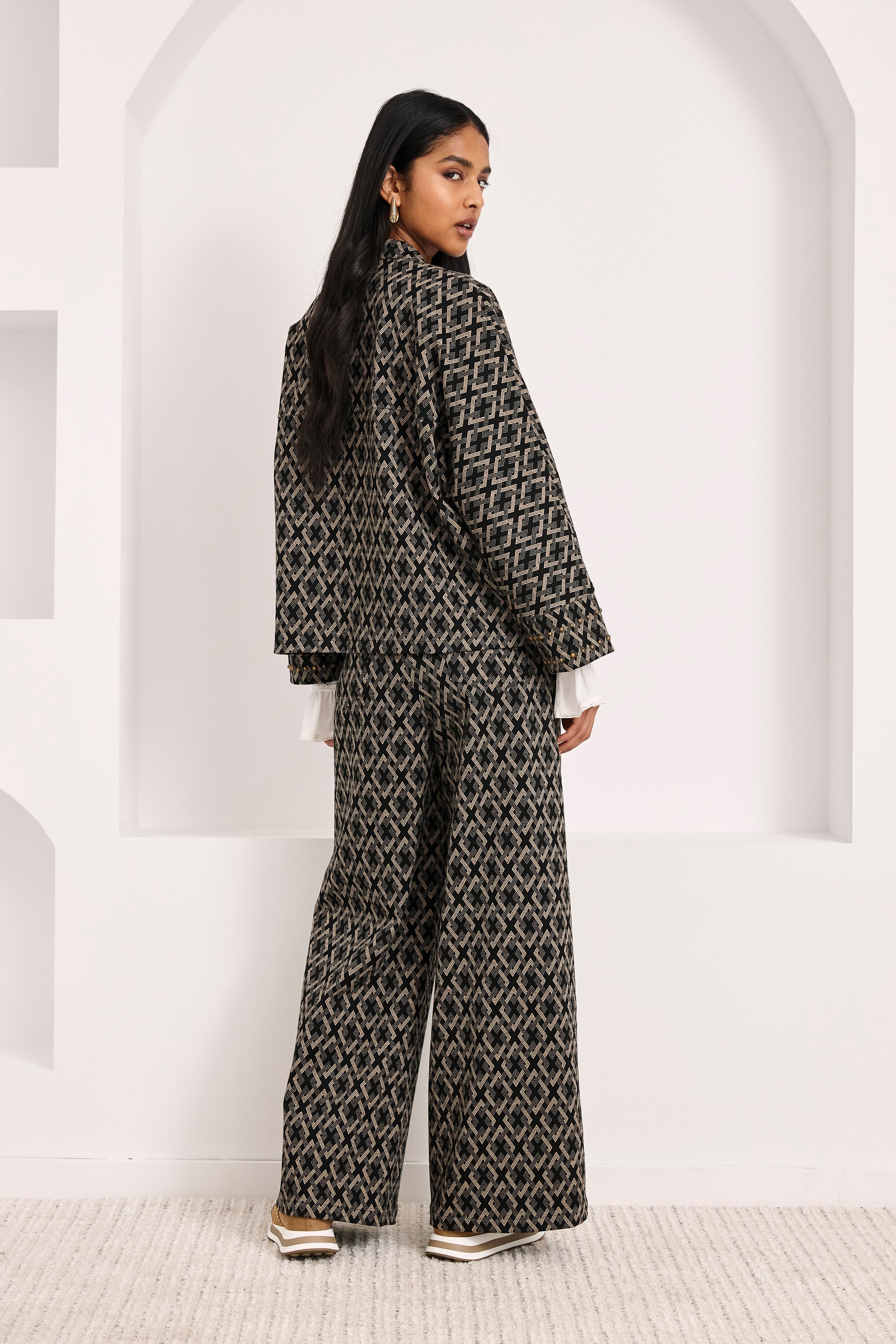 PANTALÓN JACQUARD GEOMÉTRICO - NEGRO