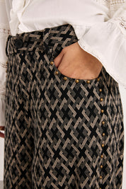 PANTALÓN JACQUARD GEOMÉTRICO - NEGRO