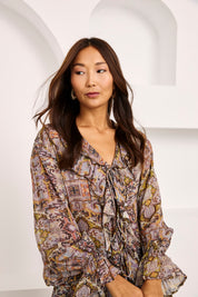 BLUSA VOLANTES ESTAMPADO MULTICOLOR - MAUVE