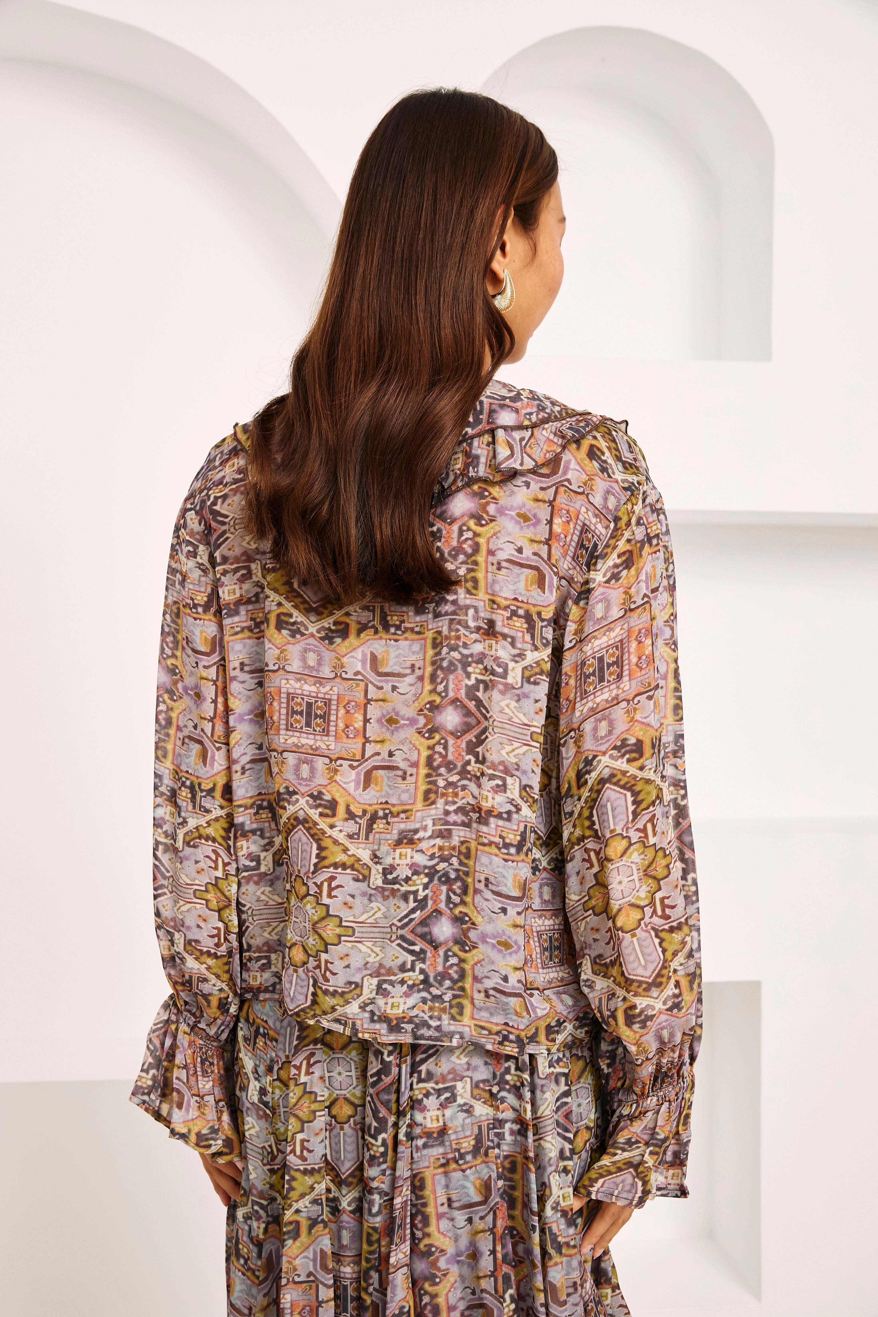 BLUSA VOLANTES ESTAMPADO MULTICOLOR - MAUVE