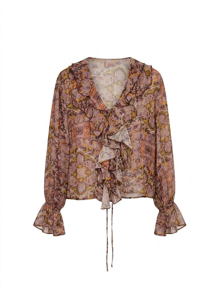 BLUSA VOLANTES ESTAMPADO MULTICOLOR - MAUVE