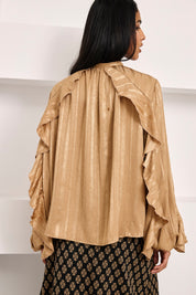 BLUSA VOLANTES Y LAZADA - CAMEL