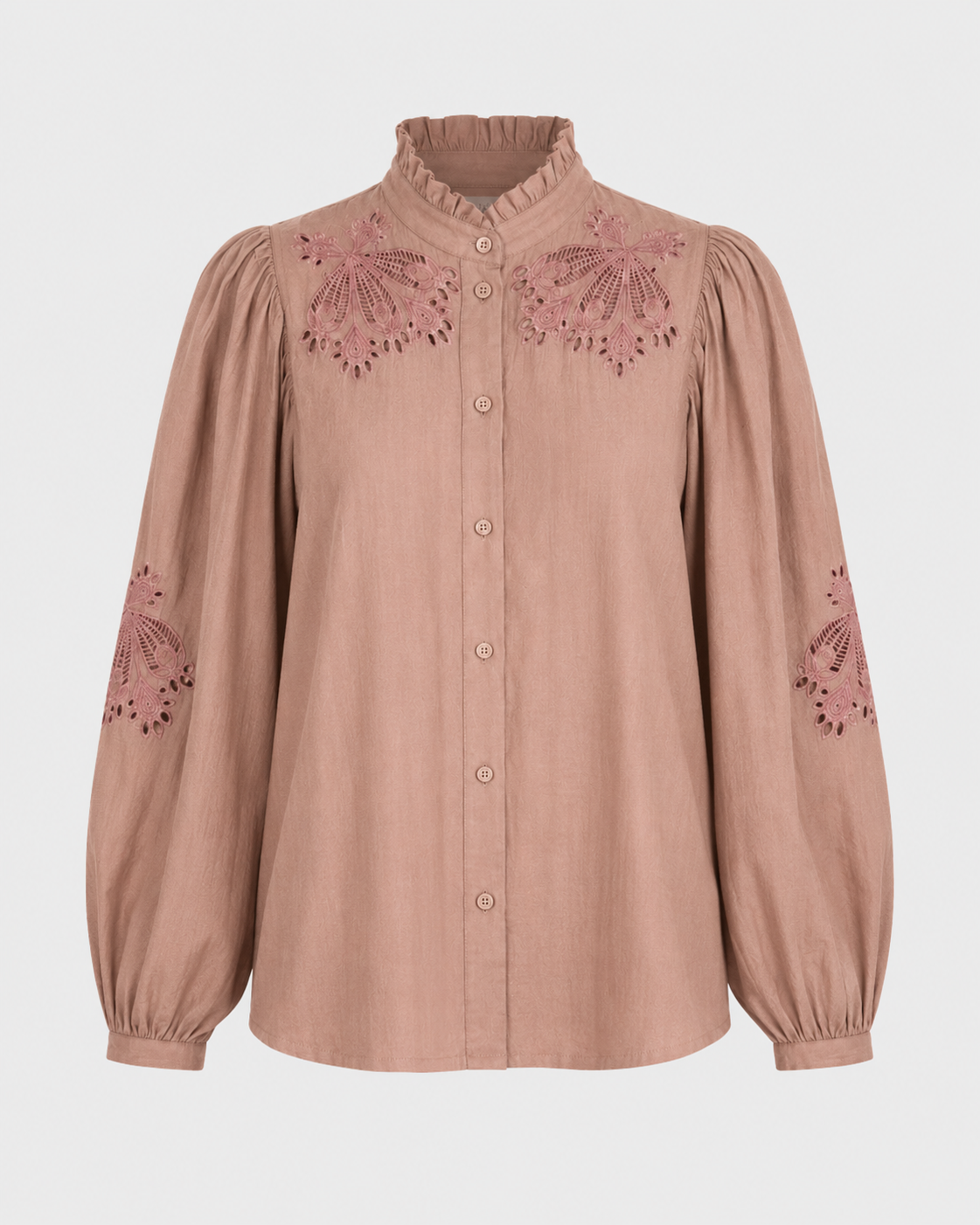 BLUSA ROMÁNTICA BORDADOS Y CUT OUTS - TAUPE