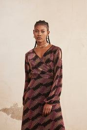 VESTIDO LARGO MANGA LARGA EN PUNTO CON LUREX - BRONZE