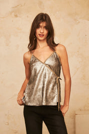 Metallic crisscross top with straps and hardware - Silver