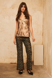 Metallic Crisscross Top with Straps and Trim - Rose Gold