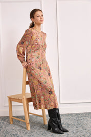 Long viscose printed dress - DUSTY PINK
