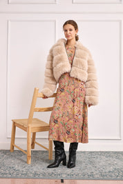 Long viscose printed dress - DUSTY PINK