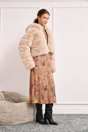 Long viscose printed dress - DUSTY PINK