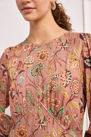 Long viscose printed dress - DUSTY PINK
