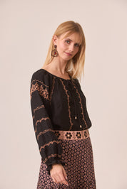 BLUSA CENEFAS BORDADAS CONTRASTE - BLACK