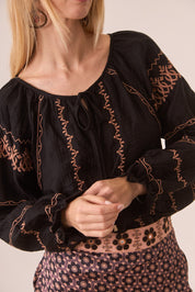 BLUSA CENEFAS BORDADAS CONTRASTE - BLACK