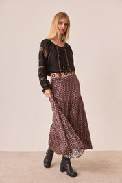 BLUSA CENEFAS BORDADAS CONTRASTE - BLACK