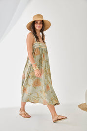 VESTIDO FLORES TIRANTES BORDADOS - AZUL