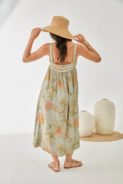 VESTIDO FLORES TIRANTES BORDADOS - AZUL