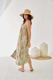 VESTIDO FLORES TIRANTES BORDADOS - AZUL