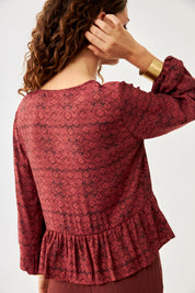 BLUSA FLORAL LAZOS - BURGUNDY