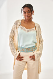 FASHIONED FLORAL CARDIGAN WITH PEARL - RAW