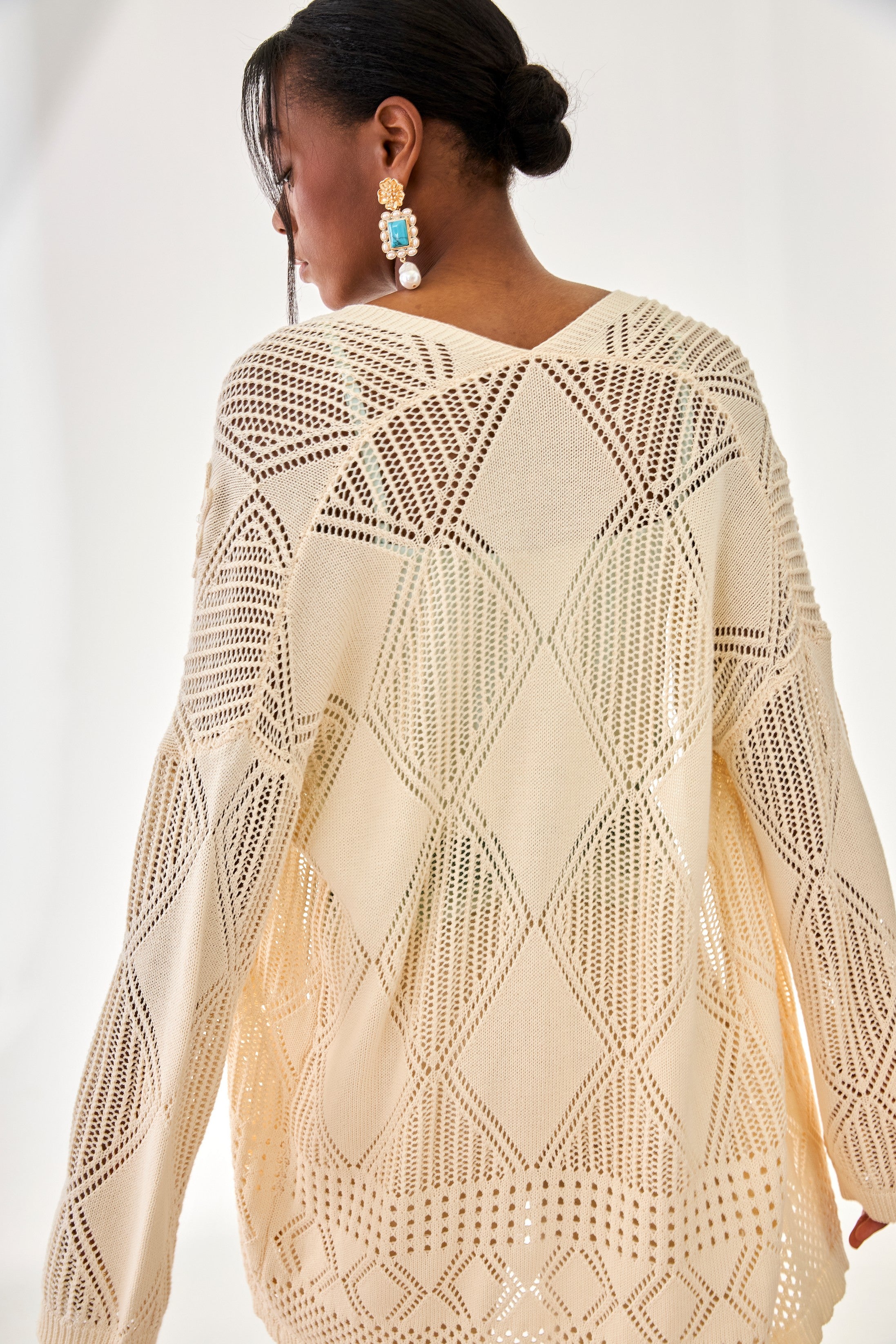 FASHIONED FLORAL CARDIGAN WITH PEARL - RAW