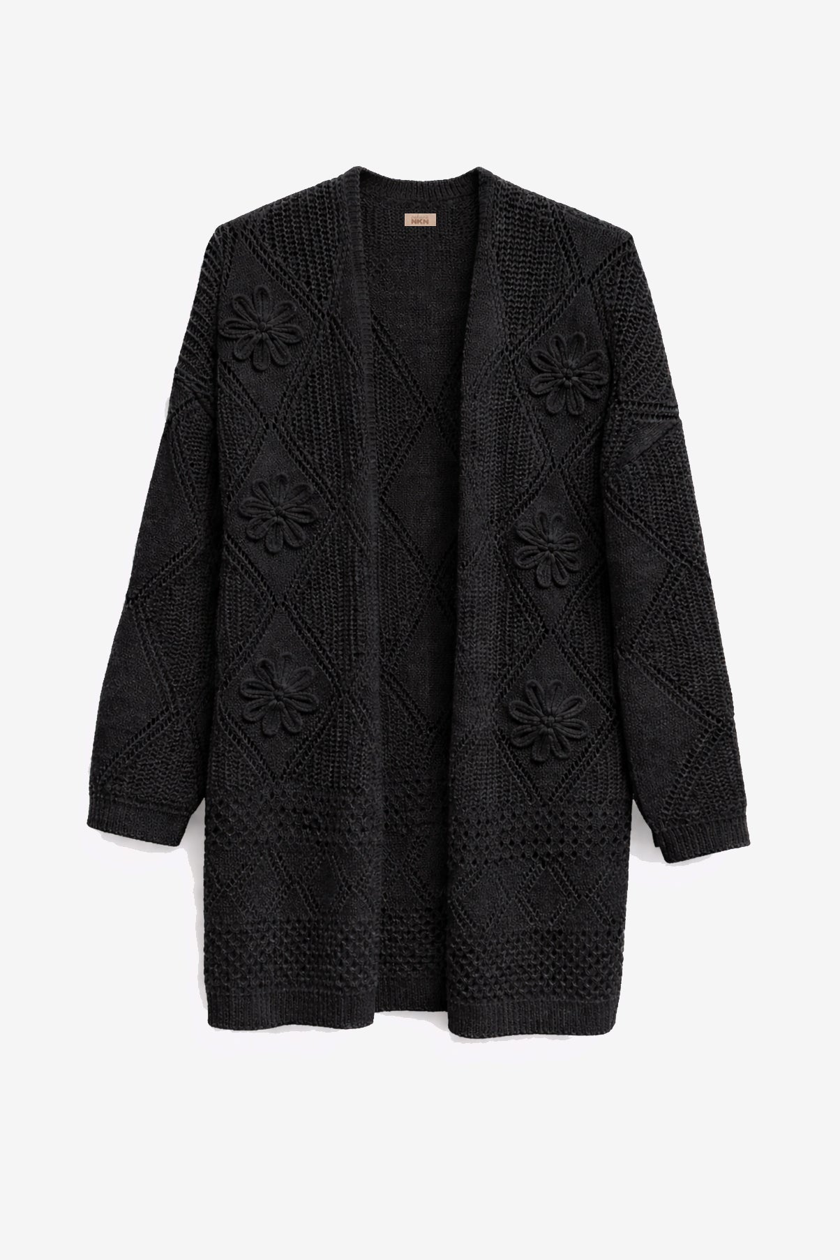 CÁRDIGAN FLORES CON PERLA FANTASÍA - NEGRO