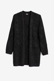 CÁRDIGAN FLORES CON PERLA FANTASÍA - NEGRO