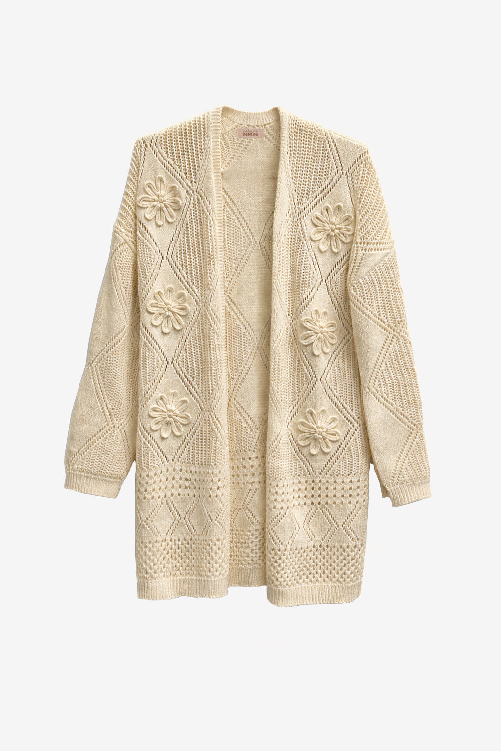 CÁRDIGAN FLORES CON PERLA FANTASÍA - CRUDO