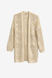 CÁRDIGAN FLORES CON PERLA FANTASÍA - CRUDO