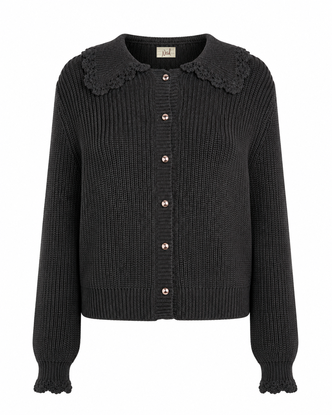 RIB-KNIT AND CROCHET CARDIGAN - GREY - GREY