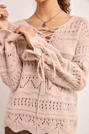 PIRATE NECK OPENWORK SWEATER - CAMEL - CAMEL