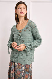 JERSEY PIRATE NECK SWEATER WITH CUTOUTS - GREEN - GREEN