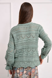 JERSEY PIRATE NECK SWEATER WITH CUTOUTS - GREEN - GREEN