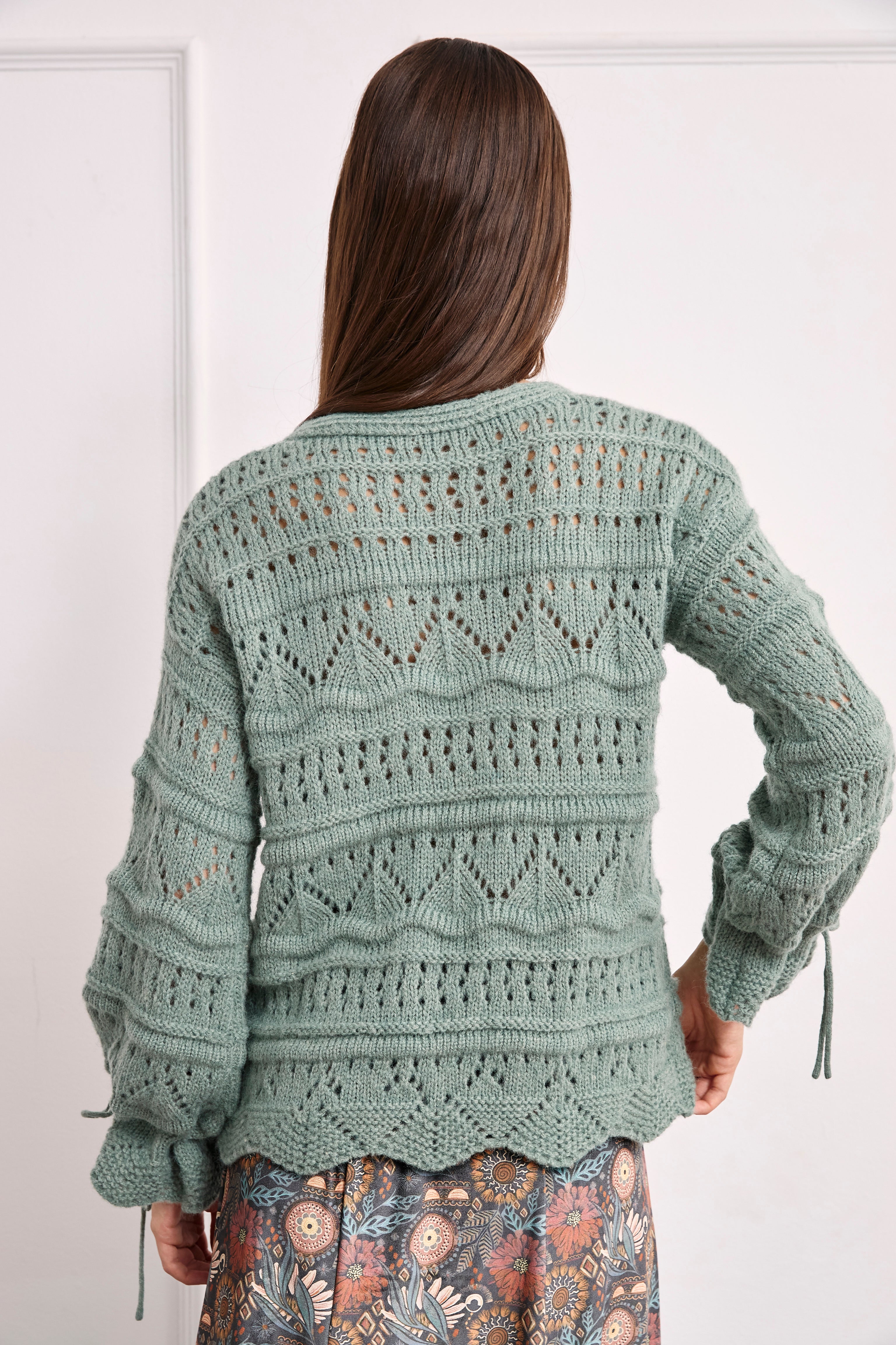 JERSEY PIRATE NECK SWEATER WITH CUTOUTS - GREEN - GREEN