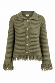 OPENWORK FRINGED CARDIGAN - GREEN - GREEN
