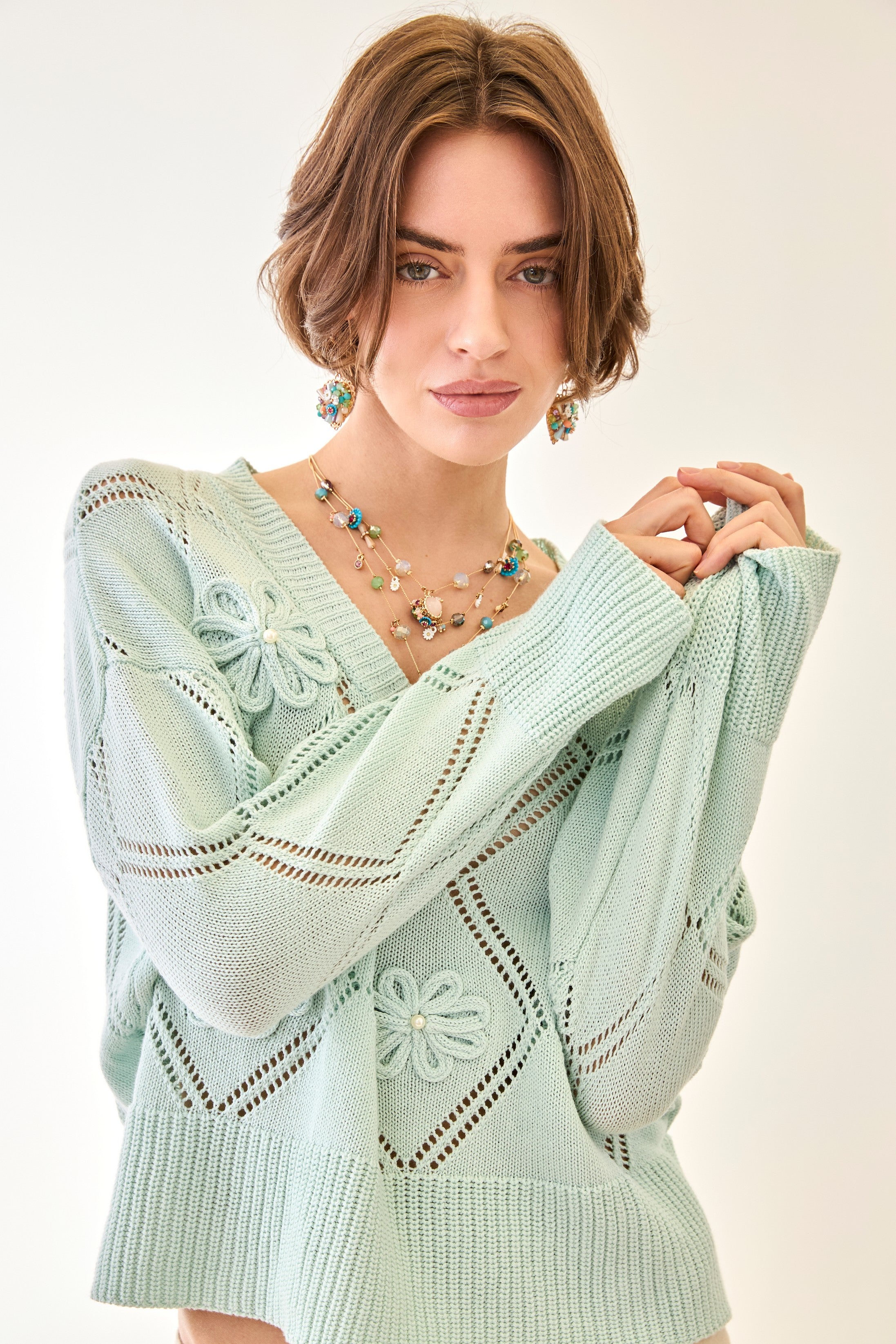 Diamond Pattern Openwork Jersey - Blue