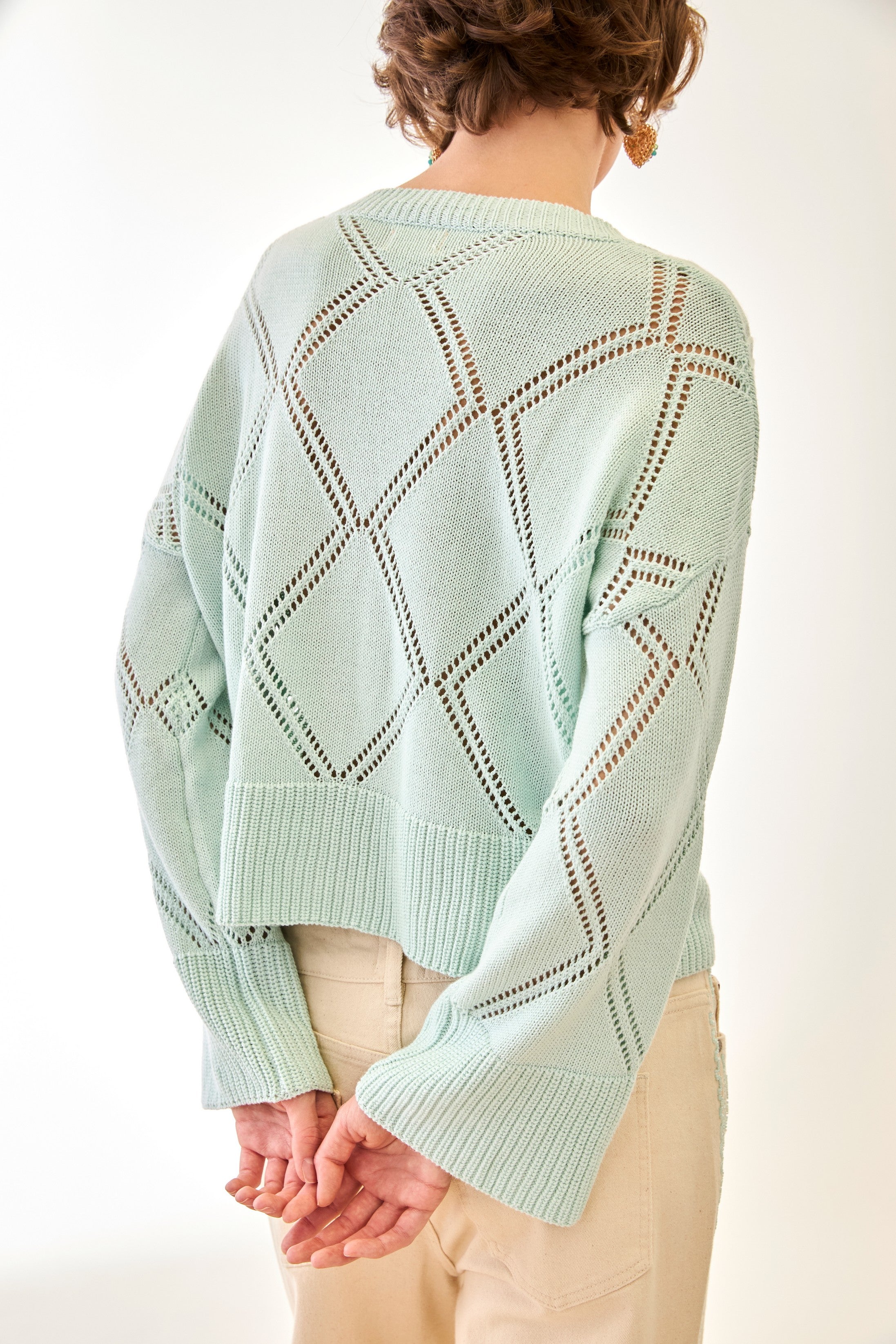 Diamond Pattern Openwork Jersey - Blue