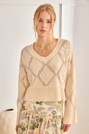 OPEN-PATTERN DIAMOND JERSEY - CAMEL