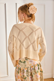 OPEN-PATTERN DIAMOND JERSEY - CAMEL