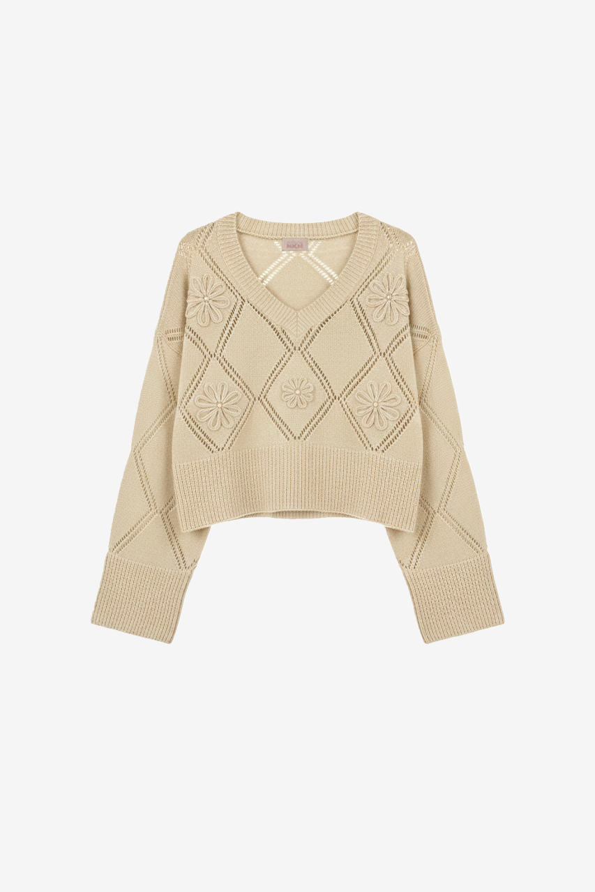 OPEN-PATTERN DIAMOND JERSEY - CAMEL