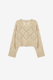 OPEN-PATTERN DIAMOND JERSEY - CAMEL