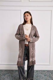 CÁRDIGAN LANA JACQUARD CONTRASTE FLECOS - GRIS