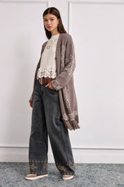 CÁRDIGAN LANA JACQUARD CONTRASTE FLECOS - GRIS