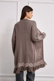 CÁRDIGAN LANA JACQUARD CONTRASTE FLECOS - GRIS