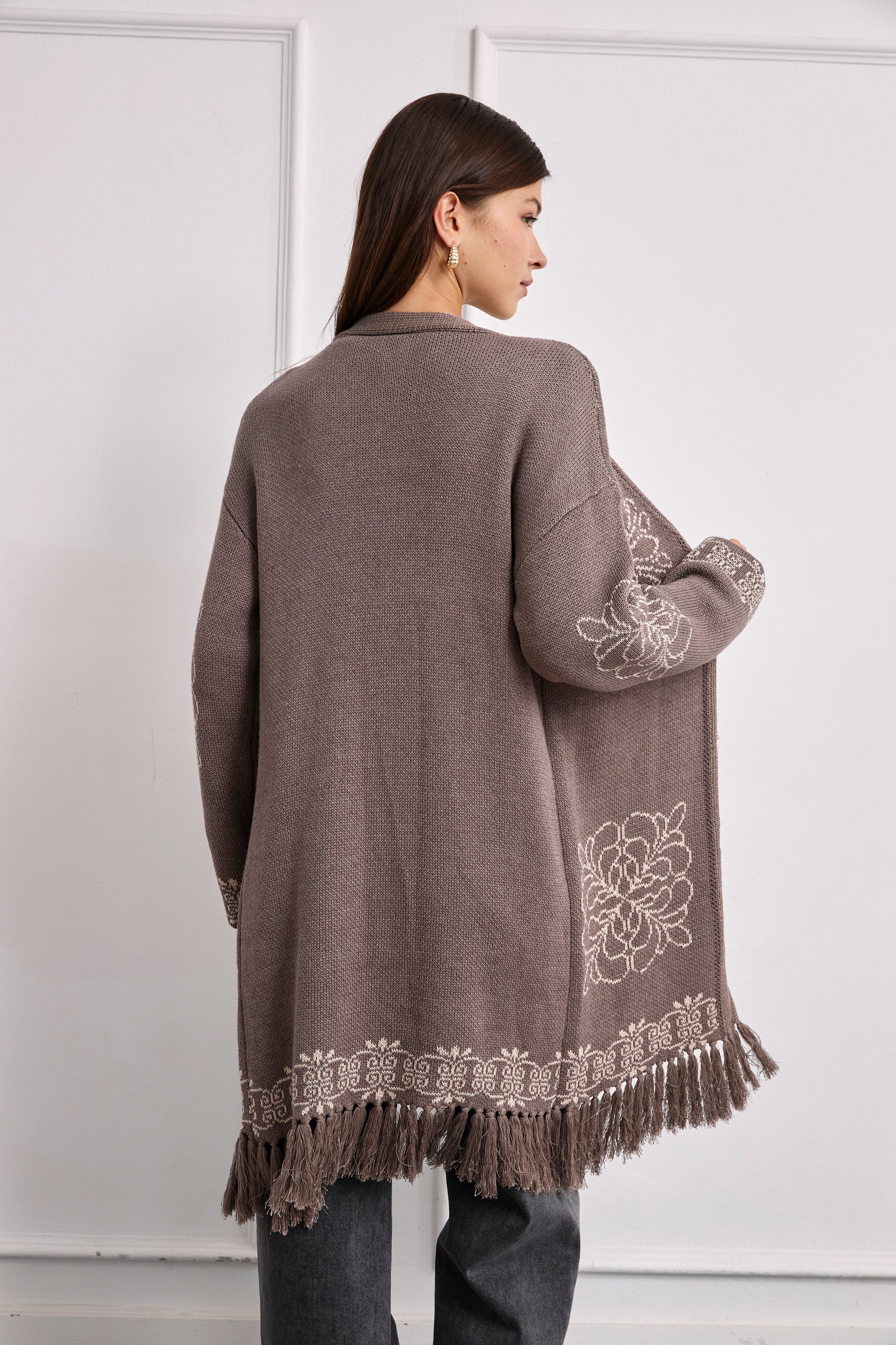 CÁRDIGAN LANA JACQUARD CONTRASTE FLECOS - GRIS